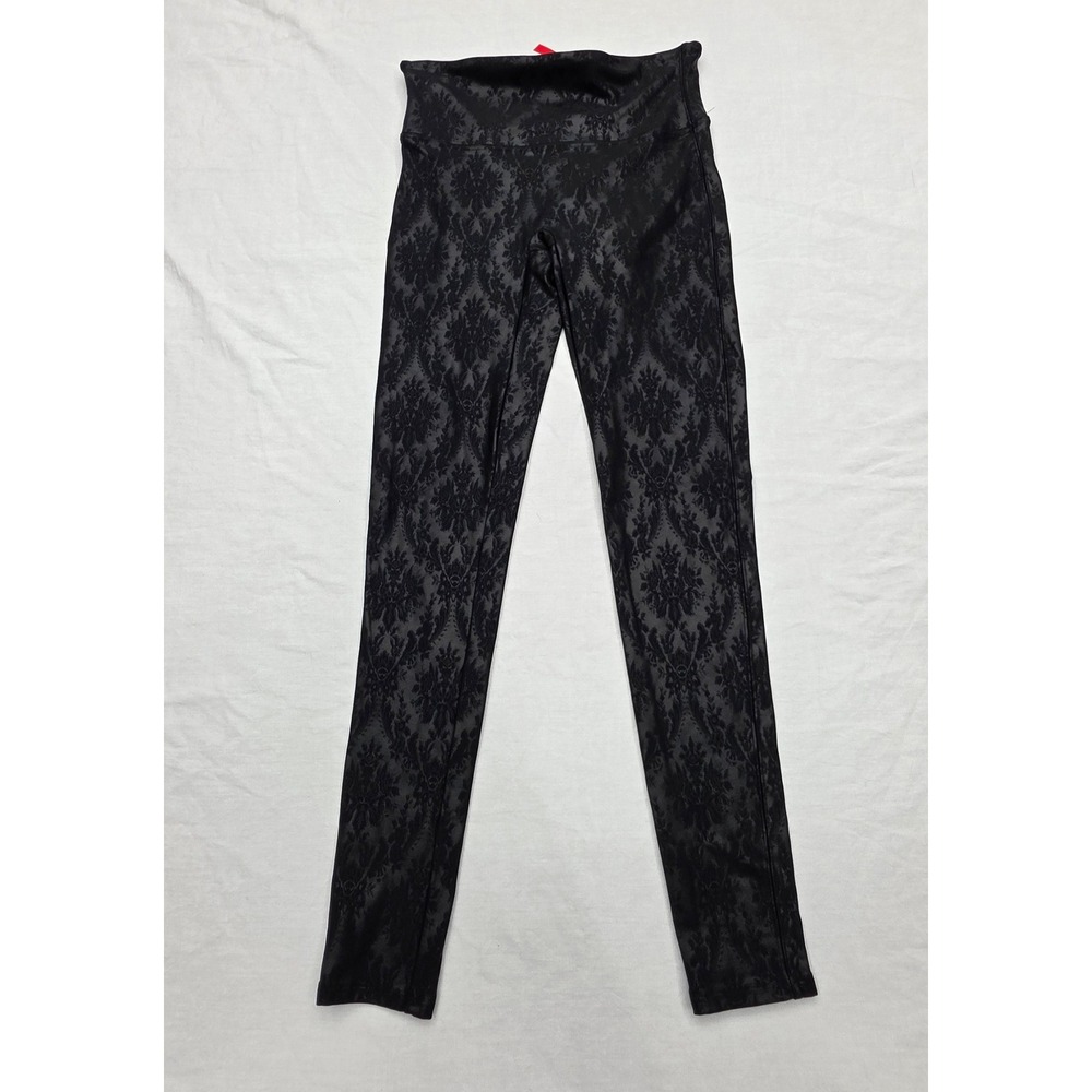 Spanx Damask Leggings Black High Waisted Floral Print M/M 20241R
